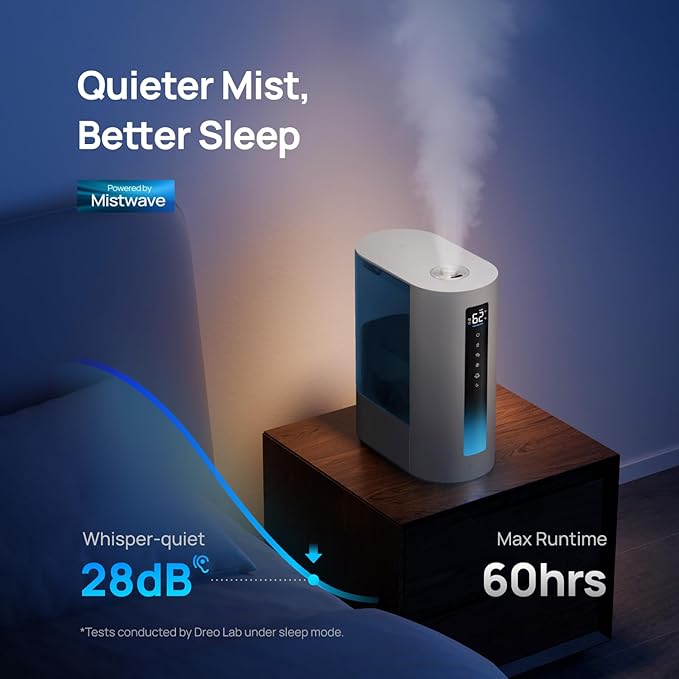 Dreo 6L Humidifiers for Bedroom, Smart Warm & Cool Mist for Large Room, 60Hr Quiet Runtime for Baby, Plant, Humidity Sensor, Indicator Light, 12H Timer, Google/Alexa, Blue