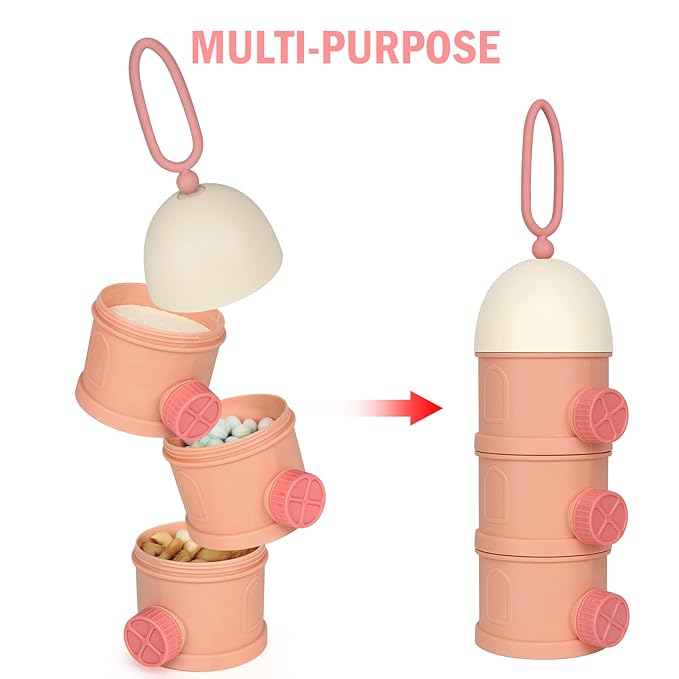 Accmor Formula Dispenser On The Go, 3 Layers Stackable Formula Container to Go, Non-Spill Portable Milk Powder Baby & Kids Snack Container, Pink
