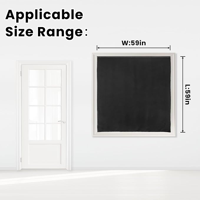 Adhesive Blackout Curtains- Self Stick Shades Window Blinds Curtains No Rod Needed Easy to Hang Curtains, Use for Bedroom, Living Room, Dining Room, Kitchen, Home Office, 59"W X 59"L, Black, 1 Panel