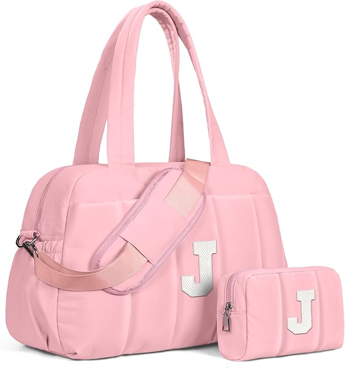Tween Gift, Duffle Bag for Travel, Weekender Bags for Women，Initial Overnight Bag with Wet Pocket，Lightweight Travel Bags Personalized Gym Tote with Makeup Pouch