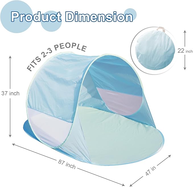 Action Air UPF 50+ Pop Up Beach Tent for 2-3 People, Instant Sun Shelter with 360°Ventilation, Water-Resistant Canopy, Lightweight & Portable Sun Shade for Beach, Camping, Sports (Blue)