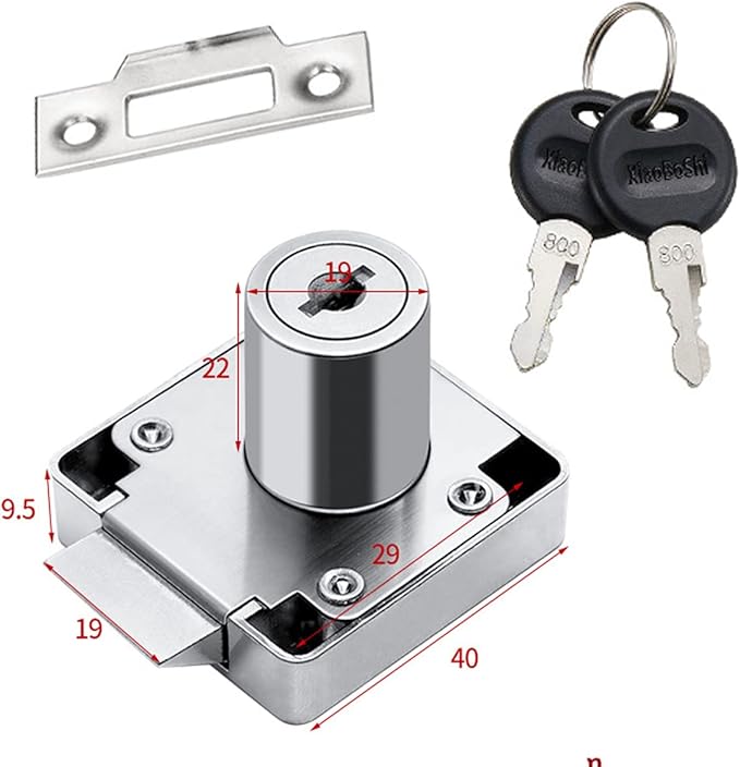Automatic Lock Tongue Cabinet Drawer Lock 【Keyed Alike】& Forstner Drill Bit Furniture Locker Lock Showcase Lock Drilling Diameter 3/4"/19mm for (3/5"-/15mm -7/8"-/22mm) Door Panel