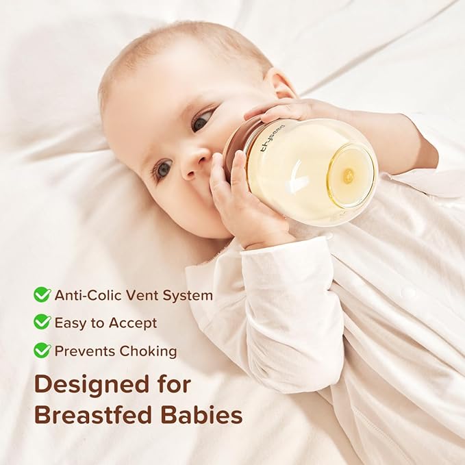 Thyseed PPSU Natural Anti-Colic Baby Bottles | Newborn Breast Like Nursing Bottle for Breastfed Babies with Nipple(0-1 Months),5oz,1pack