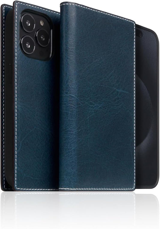D7 Italian Wax Leather Wallet Case for iPhone 15 Pro Max - [2-in-1] Handcrafted Detachable Diary Style with Magnetic MagSafe Back Cover, Gift Box Included (Blue)