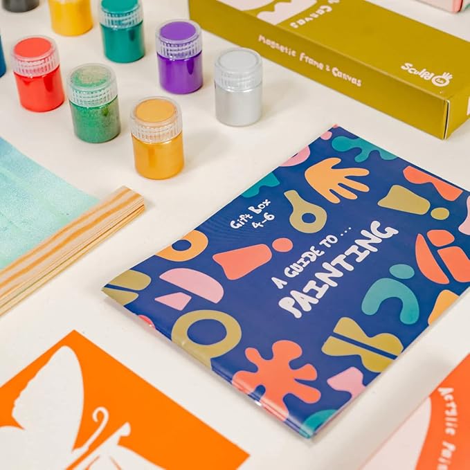 Sculpd Kids Painting Kit, Paint Craft Set for Kids Age 4 to 6, Includes 10 Colour Paint Set, 4 Paint Pens, 2 Canvases, Easels, Magnetic Picture Frame, Additional Art Supplies and Free Guidebook