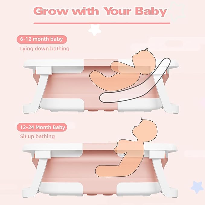 Collapsible Baby Bathtub,Baby Bath Tub with Soft Cushion & Thermometer,Baby Bathtub Newborn to Toddler 0-36 Months,Portable Travel Baby Tub