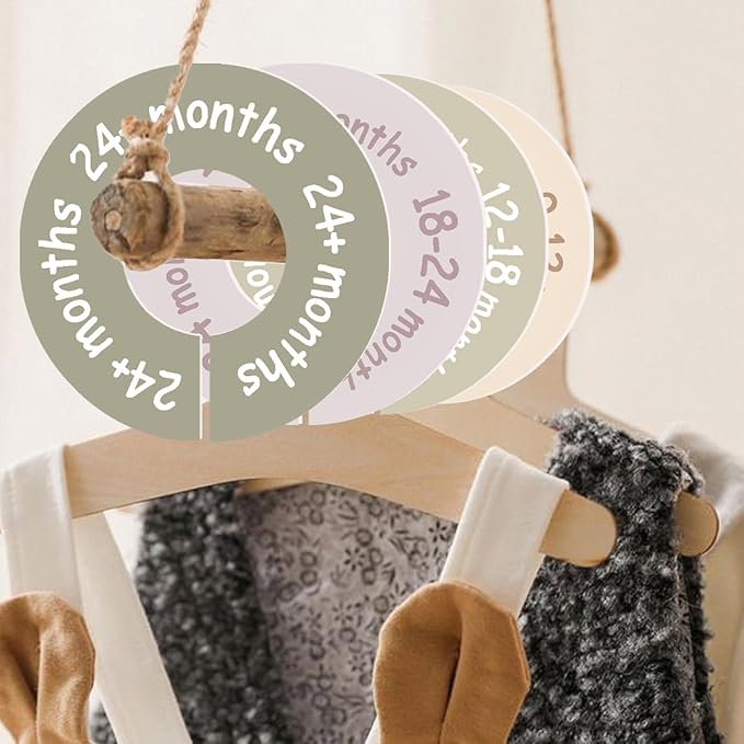 Baby Closet Dividers for Clothes – Earth Tone Round Baby Clothes Dividers for Closet Rod, Nursery Closet Organizer & Decor, Clear Labels for Easy Sorting, Fits Most Rods