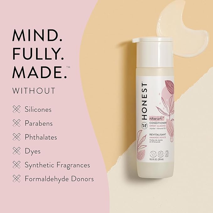 The Honest Company Silicone-Free Conditioner | Gentle for Baby | Naturally Derived, Tear-free, Hypoallergenic | Sweet Almond Nourish, 10 fl oz