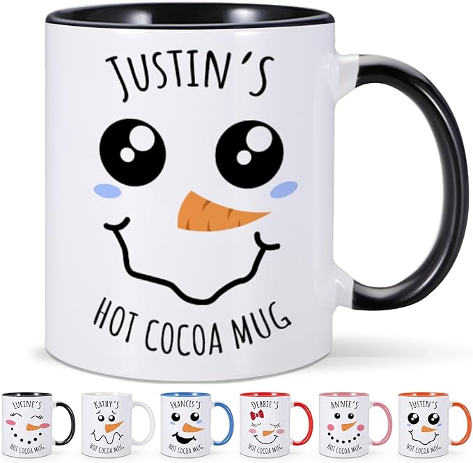 Custom Christmas Mugs Personalized Hot Cocoa Mug for Kids Snowman Hot Chocolate Mug Customized Winter Holiday Mugs 11 oz Christmas Ceramic Mug Xmas Gifts for Boys Girls Family Christmas Decorations