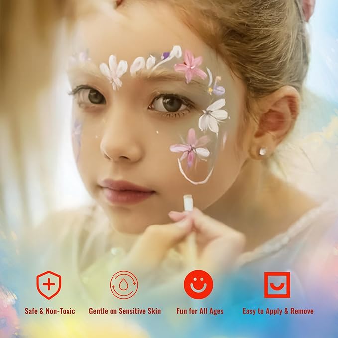 42 Color Face Paint Kit for Kids – Non-toxic Water-Based Makeup Palette with Stencils, Brushes & Gems – Face Painting Kit for Kids Ideal for Halloween, Parties, Festivals, Body Art & More