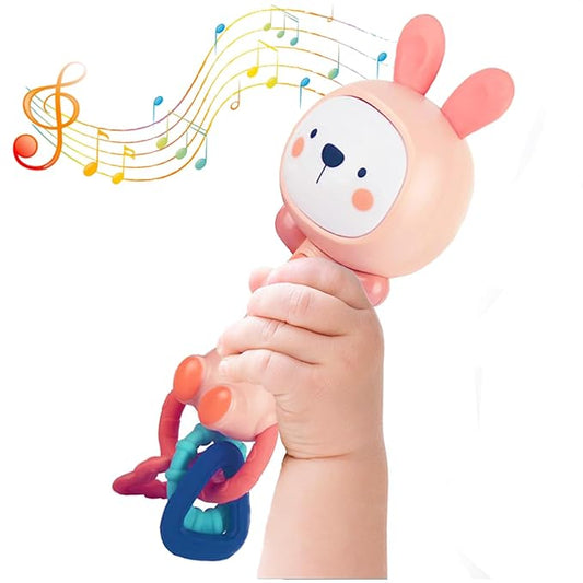 Baby Music Rattle, Teething Toys for Infants 6-12-18 Months Toddlers, Light-Up & Chew Sensory Toys for Baby Boy Girl Gifts (Rabbit)