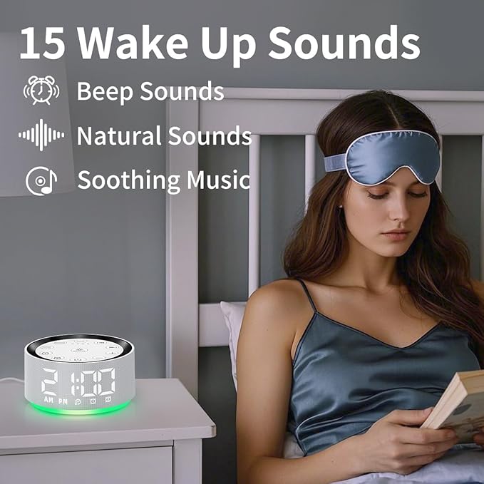 Brown Noise Machine Alarm Clock Sound White Noise Machine Night Light with 30 Sleeping Sounds for Baby Kids Adults 2 Alarms Backup Battery 32 Level Volume 15 Wake up Sounds for Mild Heavy Sleeper