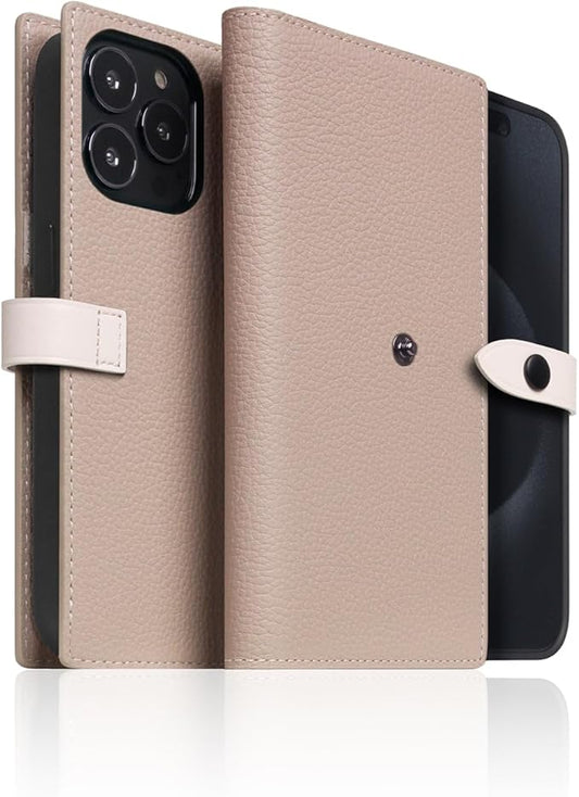 D8 Edition Full Grain Leather Wallet Case for iPhone 15 Pro - [2-in-1] Handcrafted Detachable Diary Style with Magnetic MagSafe Back Cover and Snap Closure, Gift Box Included (Light Cream)