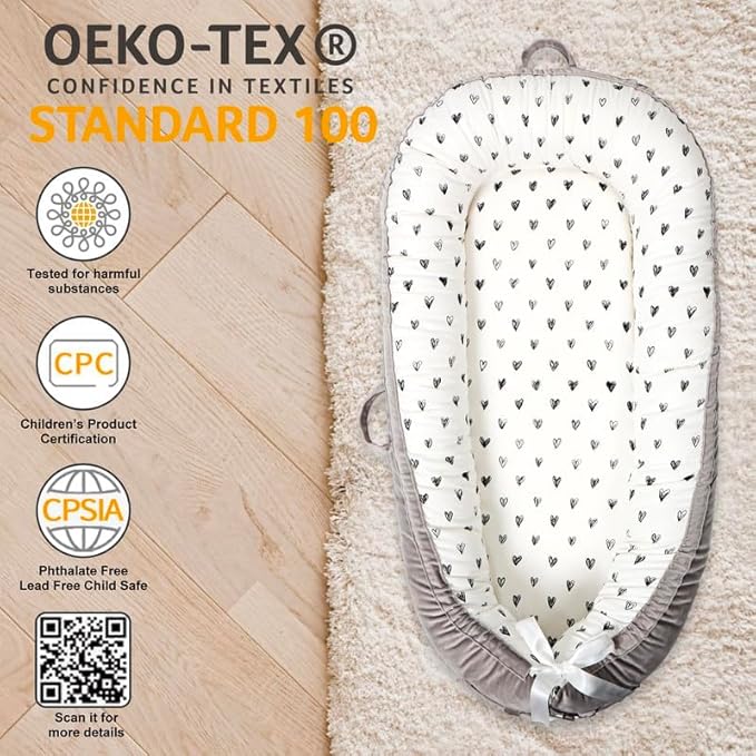 Baby Lounger | Organic Cotton Infant Lounger | Reversible, Adjustable & Portable Floor Lounger | Soft, Breathable, Washable Cover