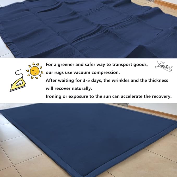 Loartee Coral Velvet Crawling Rug (6'8"x9'2", Dark Blue) for Toddler Children Play Area Rug Yoga Mat Exercise Pad Carpet