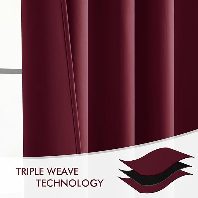 MIULEE Wine Red Back Tab Blackout Curtains 102 Inch Long 2 Panels Set for Bedroom, Rod Pocket/Pinch Pleated Thermal Insulated Living Room Darkening Light Blocking Floor to Ceiling Drapes