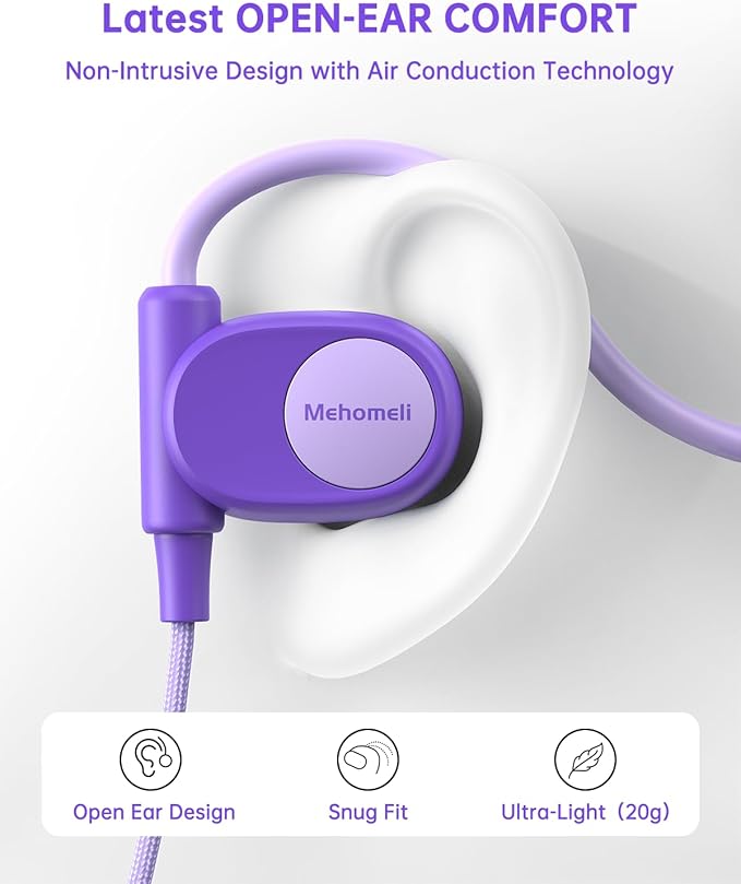 Kid Headphones for School, Air Conduction Open Ear Headphones, 3.5mm Jack Wired Cord, Ultra-Comfort, Ergonomic and Lightweight Design Perfect for School and Outdoor Activities-Purple
