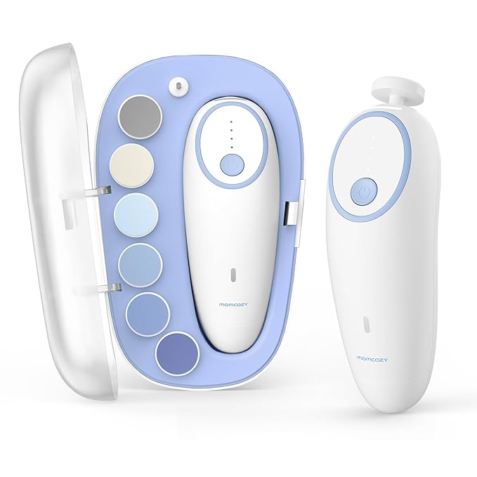 Momcozy Baby Nail File Electric, Rechargeable Baby Nail Clipper, Gentle Baby Nail Trimmer Electric with Night Light, 7 Grinding Head Replacement Pads, Blue