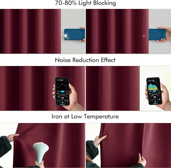 MIULEE Wine Red Back Tab Blackout Curtain 96 Inch Long 2 Panels Set for Bedroom, Rod Pocket/Pinch Pleat Thermal Insulated Living Room Darkening Pleated Light Blocking Floor to Ceiling Drape