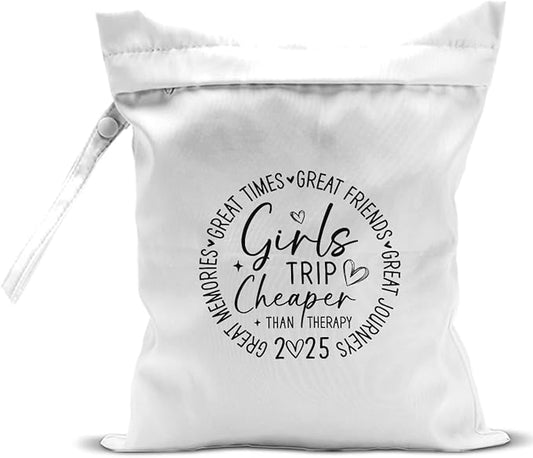Girls Trip Gifts Wet Dry Bag, Beach Bag Wet Bag Favors, for Swimsuit Toiletry Travel Essentials For Women Aloha Bags, Beach Travel Gym Laundry bags for Dirty Diaper Swimsuit Gifts (White)
