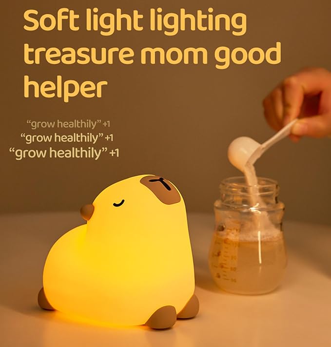 Cute Capybara Night Light, LED Capybara Lamp Rechargeable Touch Bedside Lamp,Squishy Animal Nightlight,3 Levels Dimmable,30Min Timer Nursery Night Light for Kids, Bedroom Baby Boys Girls Gifts