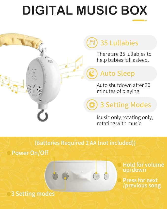 FEISIKE Baby Crib Mobile with 35 Lullabies, 3 Modes Rotation & Music, Soother Toy Adjustable Volume, Sport-Themed Nursery Decor Musical Mobile for Crib or Bassinet