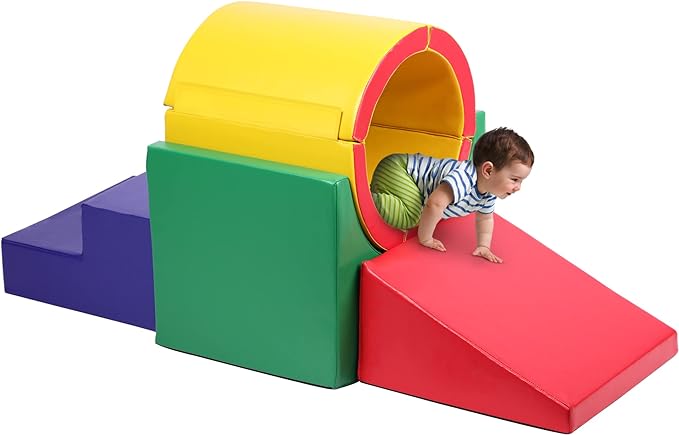 Tunnel/Ramps Foam Climber, Climb & Crawl Foam Activity Play Set for Toddlers and Kids, Safe Indoor Crawling Gym Equipment for,Infant,Baby Waterproof Easy to Clean