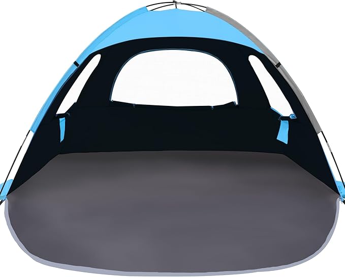 NXONE Beach Tent Sun Shade Shelter for 3/4/6 Person Person with UV Protection, Extended Floor, 3 Mesh Roll Up Windows & 8.0/8.5mm Fiberglass Rods丨Carry Bag Included
