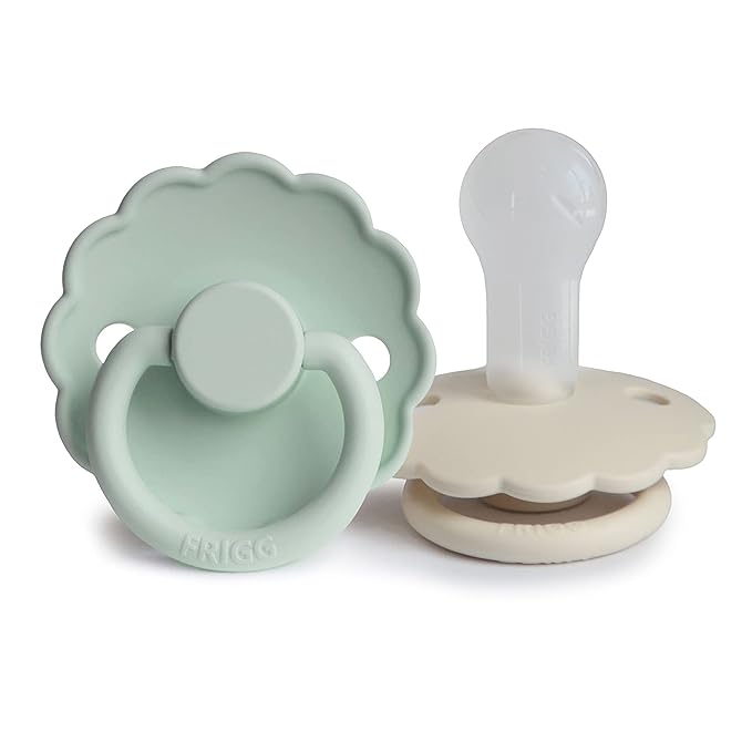 FRIGG Daisy SilkySoft Silicone Baby Pacifier | Made in Denmark | BPA-Free (Seafoam/Cream, 6-18 Months)