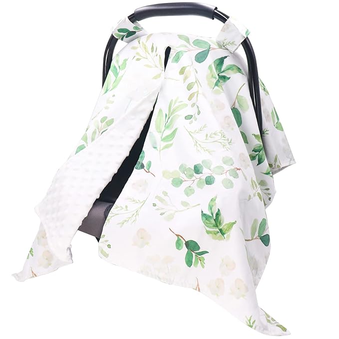 TANOFAR Car Seat Cover Baby, Carseat Covers Baby Boy Girl, Peekaboo Opening Infant Car Seat Cover for Winter, Warm & Cozy, Green Leaf