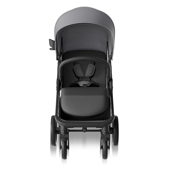 Mompush Nova Baby Stroller for Toddler, Infant & Newborn | Spacious Seat & Lie-Flat Mode | Compact One-Hand Fold, UPF 50+ Canopy & All-Wheel Suspension | Includes Rain Cover & Cup Holder, Grey