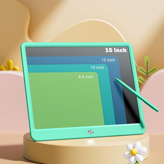 LCD Writing Tablet for Kids, 15 Inch Large Screen Doodle Board Drawing Writing Tablet Board, Educational Toddler Toys Birthday Gift School Office Notes for 3-12+ Year Old Girls Boys, Green