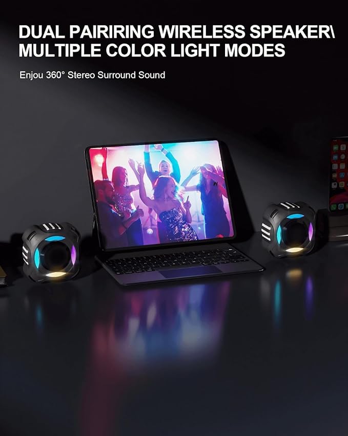 comiso Waterproof Speaker with Robust Bass, Shower Speaker with Dynamic Light, TWS Mode, Loud HD Sound, IP67 Waterproof, 2000mAh, Portable Wireless Speakers for Home, Outdoor/Kayak, Gift for Unisex.