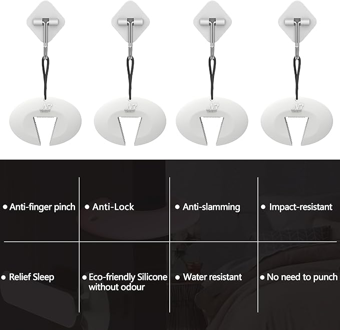 Door Pinch Guard and Door Slam Stopper, Durable Silicone Door Finger Pinch Guard, Prevents Finger Pinch Injuries, Slamming Doors, Door Safety for Kids, 4 Packs White Basic.