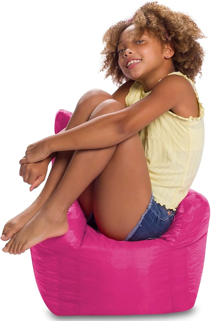 Posh Creations Bean Bag Chair Structured Seat for Toddlers and Kids, Comfy Chair for Gaming, Reading, and Watching TV for Children, Pasadena Chair, Nylon - Pink