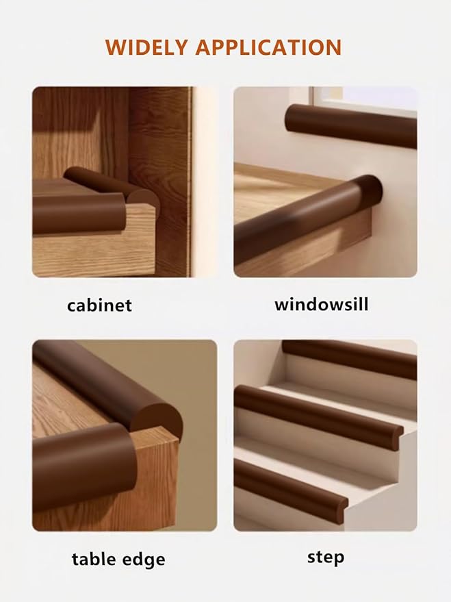 Baby Proof Edge Corner Protector, 16.4FT 0.47''Th L-Shape Furniture Corner & Edge Safety Bumpers with 10 Corners, Pre-Taped, Soft NBR Rubber Foam Desk Edge Cushion Wall Corner Protector (Coffee)