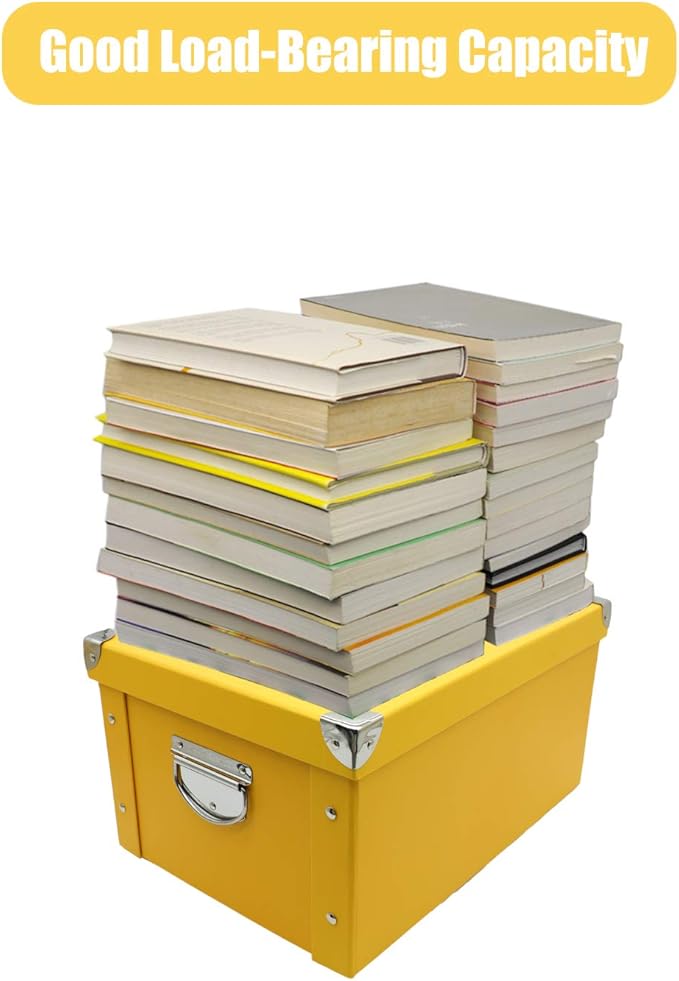 GUOZI Collapsible Storage Box, Decorative Memory Box with Lid & Metal Reinforced Corners, Cardboard File Bin with Handles, Organizer Gift Box for Keepsake Toy Photos Office Nursery Wardrobe Bookshelf