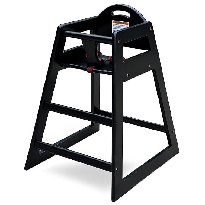 Wooden High Chair for Baby & Toddler – Restaurant-Style Stackable HighChair with Commercial Grade Solid Wood for Dining Table & Kitchen – Compact & Portable Design for Home & Restaurant Use - Black