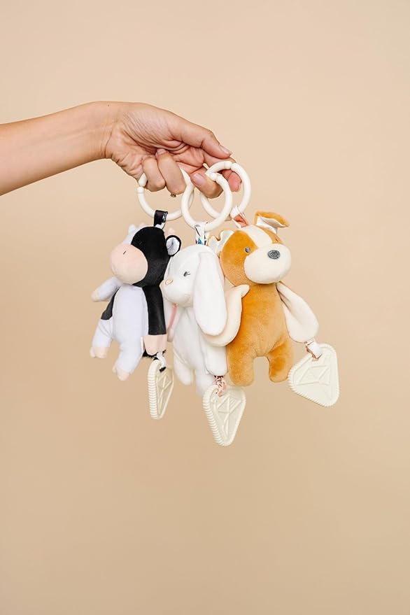 Copper Pearl On-The-Go Plush: Clip On Baby Toys for Travel, Soft Stuffed Cow Plush with Teether for Sensory Development - Colby Cow