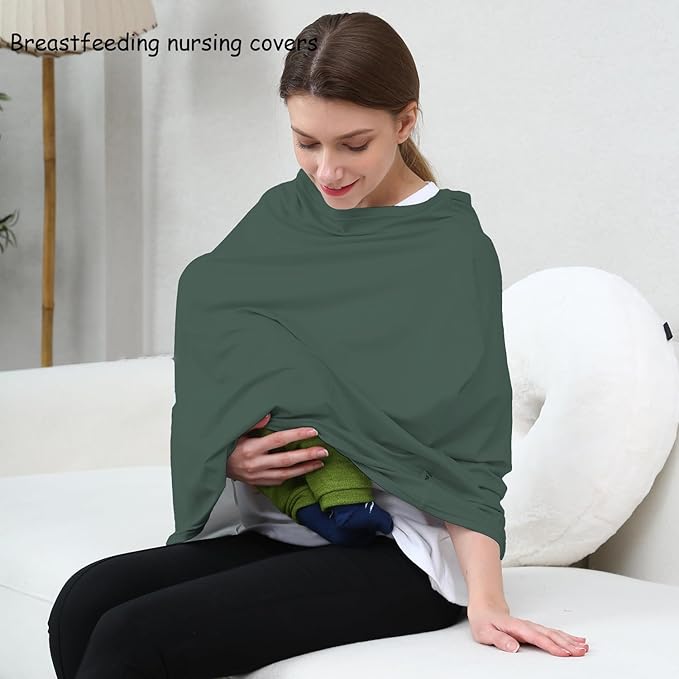 Car Seat Cover Baby for Nursing, Baby Breastfeeding Cover Carseat Canopy Covers, Solid Color Multi-use Nursing Cover for Babies (Roman Green)