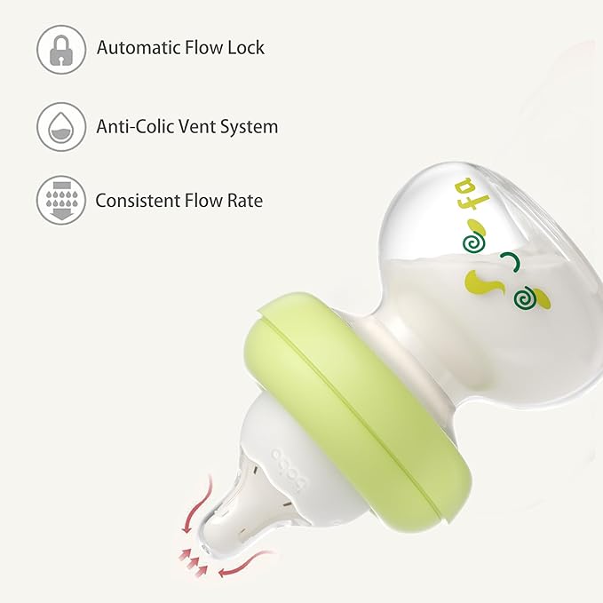 YOHKOH Newborn Glass Baby Bottles with Slow Flow Nipple for 0+ Months, Wide Neck Feeding Bottle, 2.7oz/80ml (Green, 2.7oz (Pack of 2))