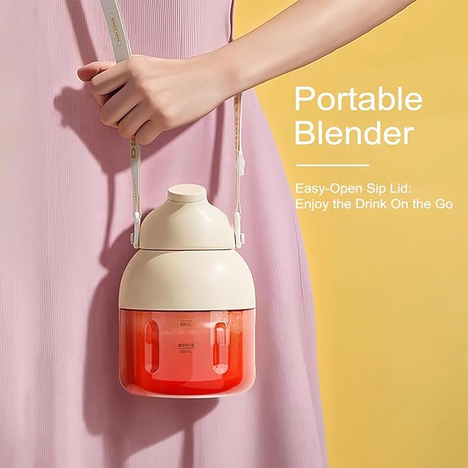 Portable Blender, Personal Blender for Shakes and Smoothies, 27oz Cup with 10 Blades, Shoulder Strap and Lid with Straw, Type-C USB Rechargeable, Dishwasher Safe Parts, BPA Free, Beige