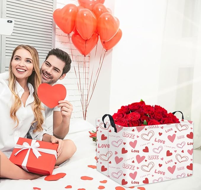 HIYAGON Rectangular Valentines Gift Basket - Pink Love Room Decor