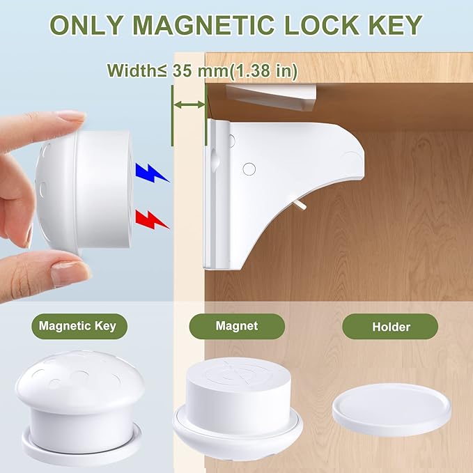 AOSITE Child Safety Magnetic Cabinet Locks Keys, 2 Pack Universal Replacement Keys Child Proof Extra Stronger Magnet Baby Locks for Cabinets and Drawers with Adhesive, 2 Key Holders Included