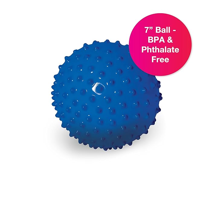 Edushape Original Sensory Ball for Baby - 7" Deflated with Pump, Blue Color, Enhances Gross Motor Skills for Kids 6 Months & Up