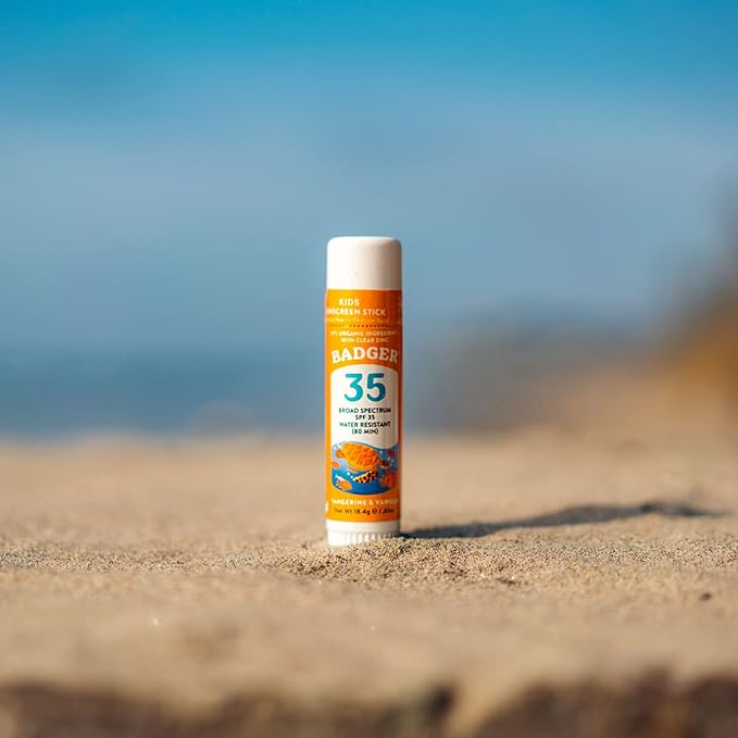 Badger Mineral Kids Sunscreen Face Stick SPF 35, Zinc Oxide Travel Size Sunscreen Stick for Kids, 97% Organic Ingredients, Reef Safe, Water Resistant, .65 oz, 2-Pack