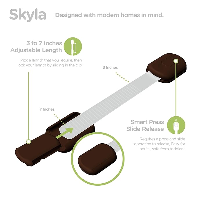 SKYLA HOMES Baby Locks (8-Pack) Child Safety Cabinet Proofing - Safe Quick and Easy 3M Adhesive Cabinet Drawer Door Latches No Screws & Magnets Multi-Purpose for Furniture Kitchen Ovens Toilet Seats