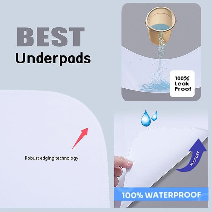 Washable Underpads, 34" x 72" (Pack of 4) Extra Heavy Absorbency ,100% Waterproof Mattress Protector,Flannel Cotton Underpads for Kids, Adults,Pets,Bed, Couch, Sofa, Floor,Home