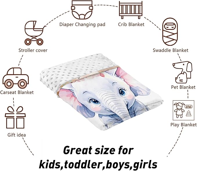 Custom Name Crib Bedding Set - Elephant Theme, Personalized Pink Flower Pattern Nursery Bedding 3-Piece Set– Soft Blanket, Fitted Sheet, Changing Pad Cover – for Newborns Girls Nursery Gifts