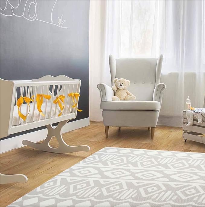 Cushmat Stylish Reversible Foam Play Mat (Large, Crystals - Gray Pink) - Soft, Waterproof, Durable Play mat for Infants, Babies, Toddler, Kids & Grownup - 6.5ft x 4.5ft